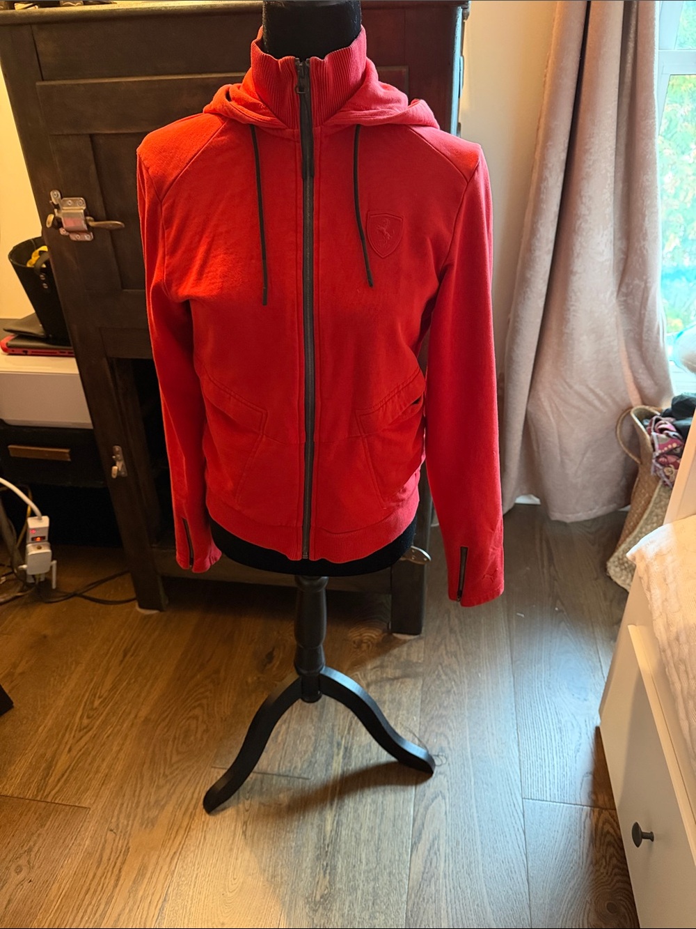 Red Zip-Front Bomber Hoodie Jacket